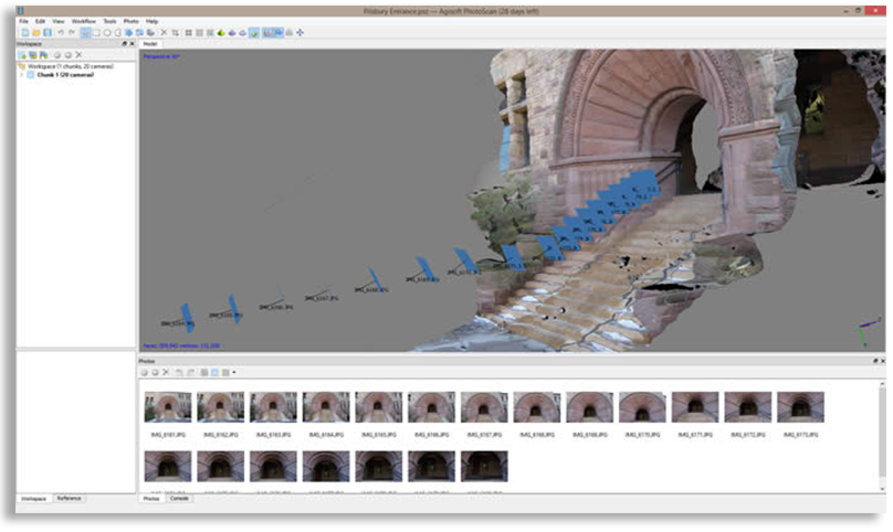Screen capture of an Agisoft PhotoScan photogrammetric model of Pillsbury Hall at the University of Minnesota
