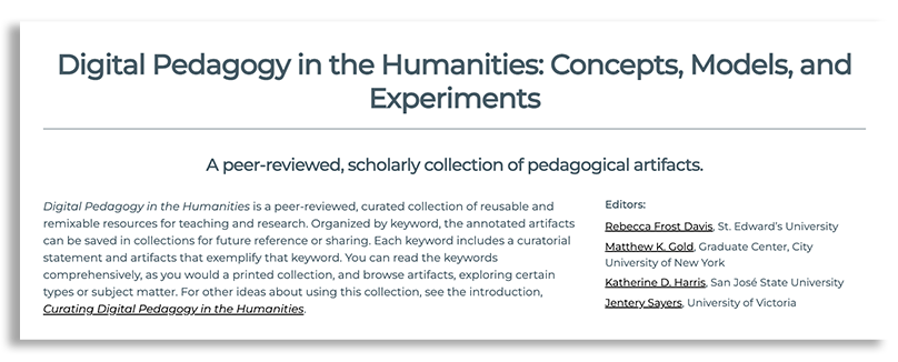 Digital Pedagogy in the Humanities