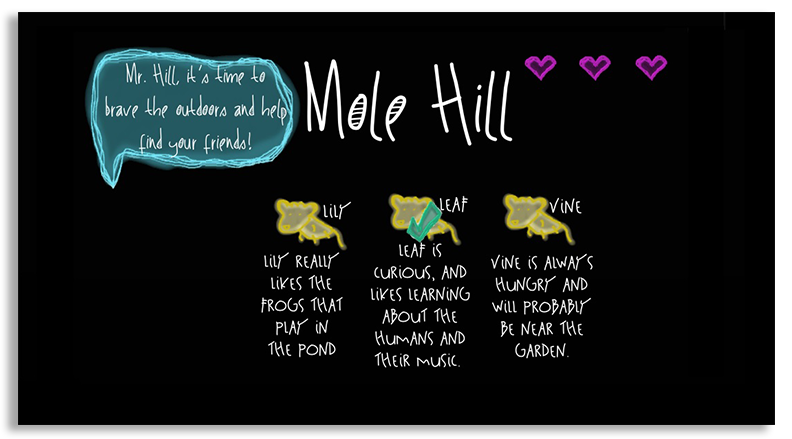 Screen grab of Mole Hill, a game by krista coté